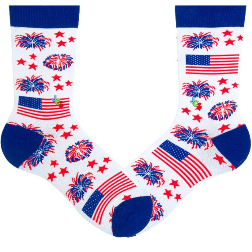 John's Patriotic Firework Socks Unisex Crew Sock Men's / White