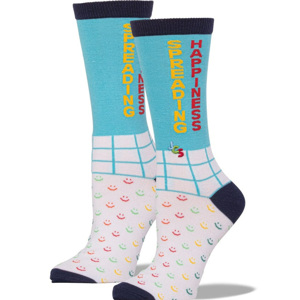Johnism Spreading Happiness Socks Unisex Crew Sock Teal / Women&#39;s