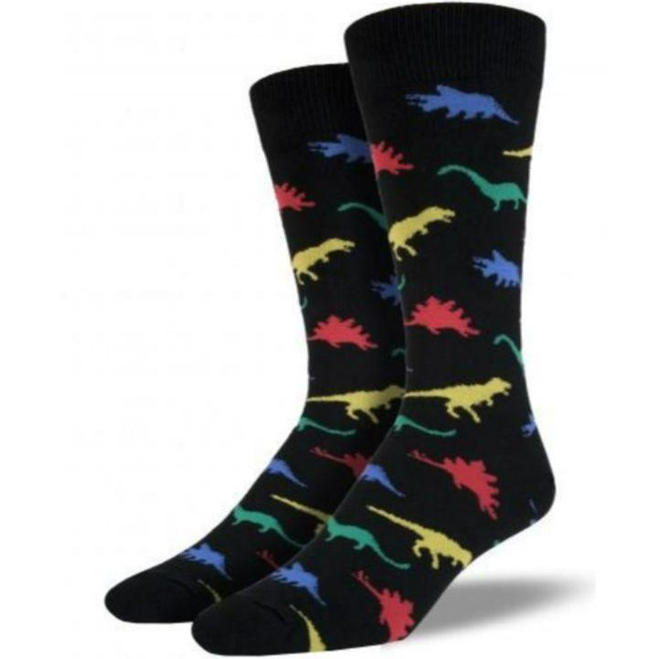 Dinosaur Socks Men’s Crew Sock Shoe Size 7-12.5 / Black
