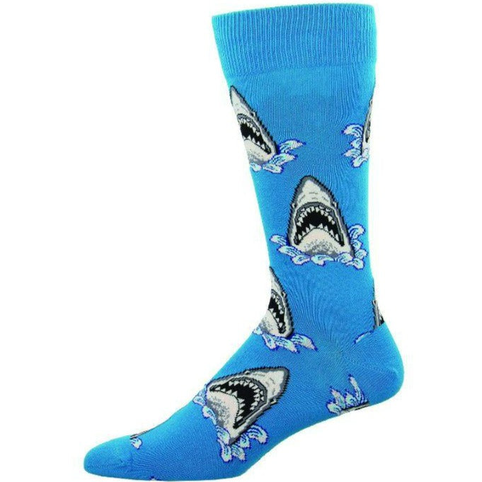 Shark Attack Socks Men’s Crew Sock Blue / Shoe Size 7-12
