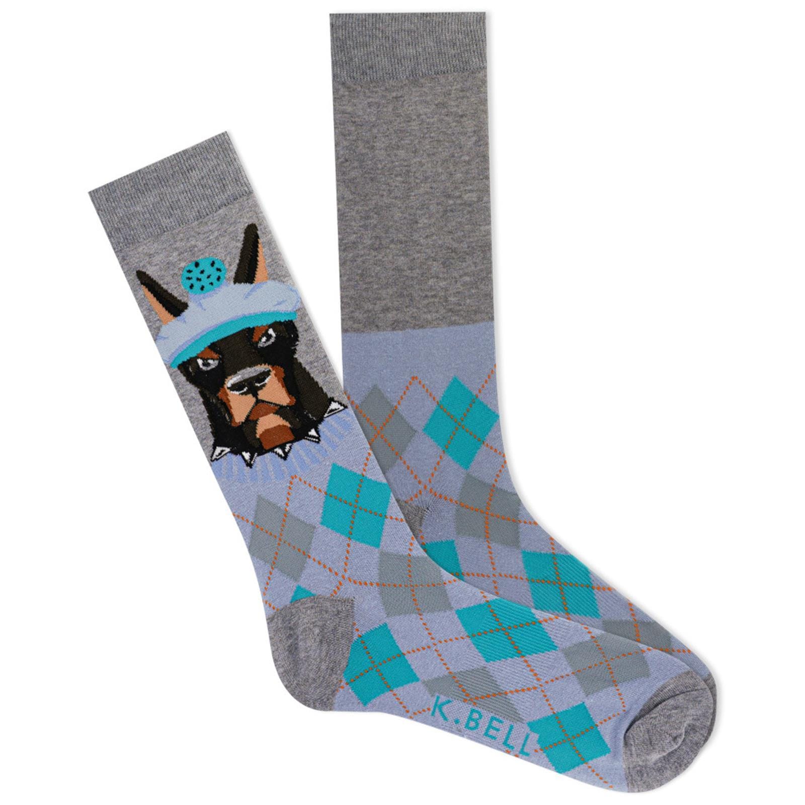 Doberman with Golfer Hat Men's Crew Socks Charcoal