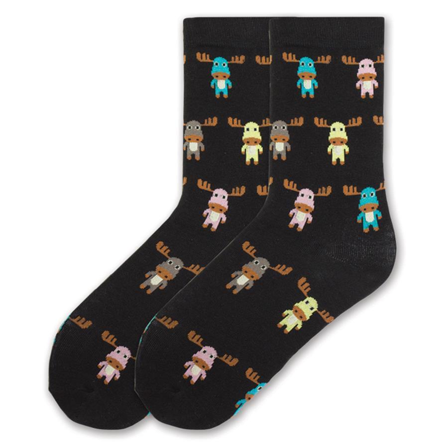 Cute Moose Socks Women's Crew Sock Black