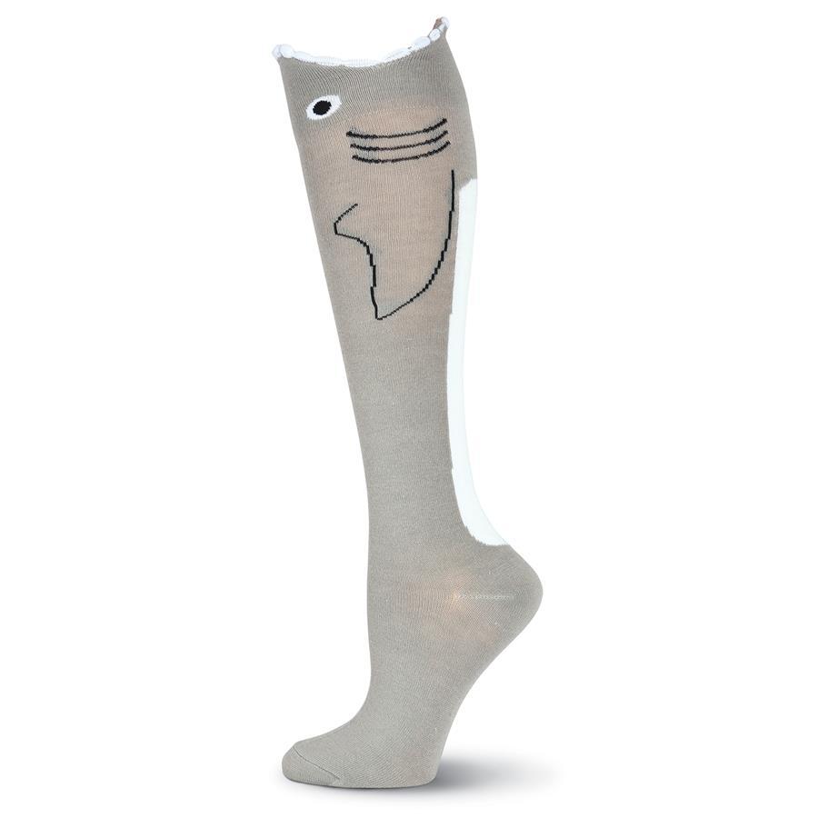 Wide Mouth Shark Socks Women's Knee High Sock Grey