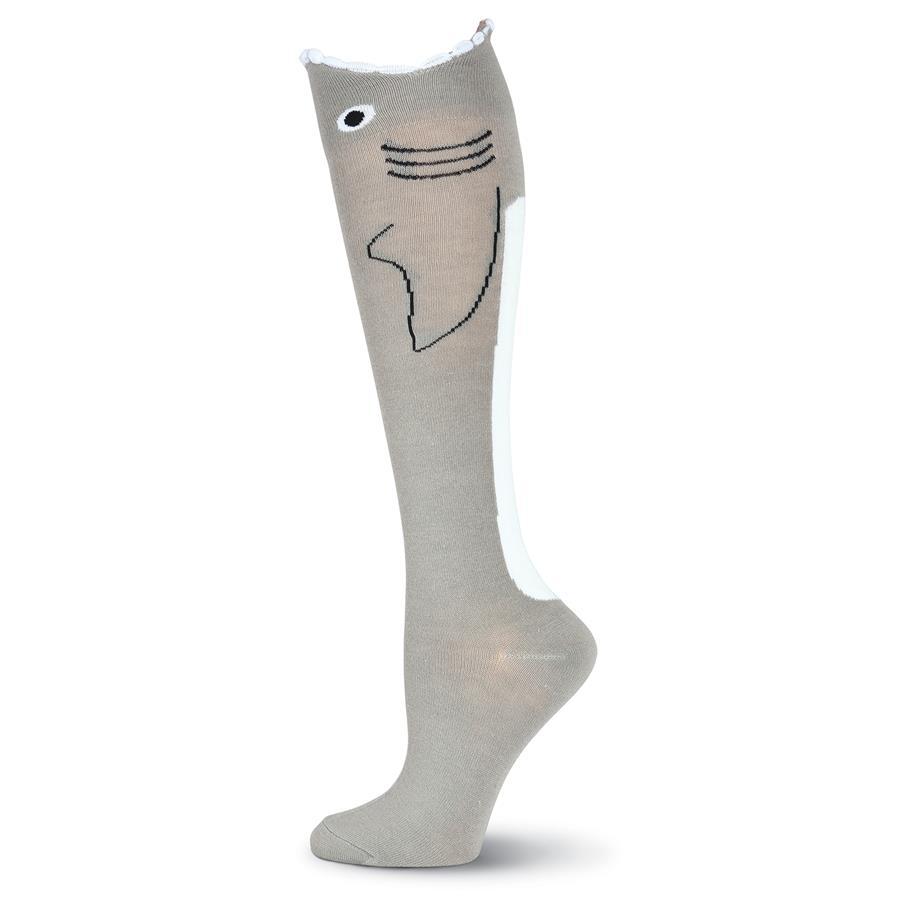 Wide Mouth Shark Socks Women&#39;s Knee High Sock Grey