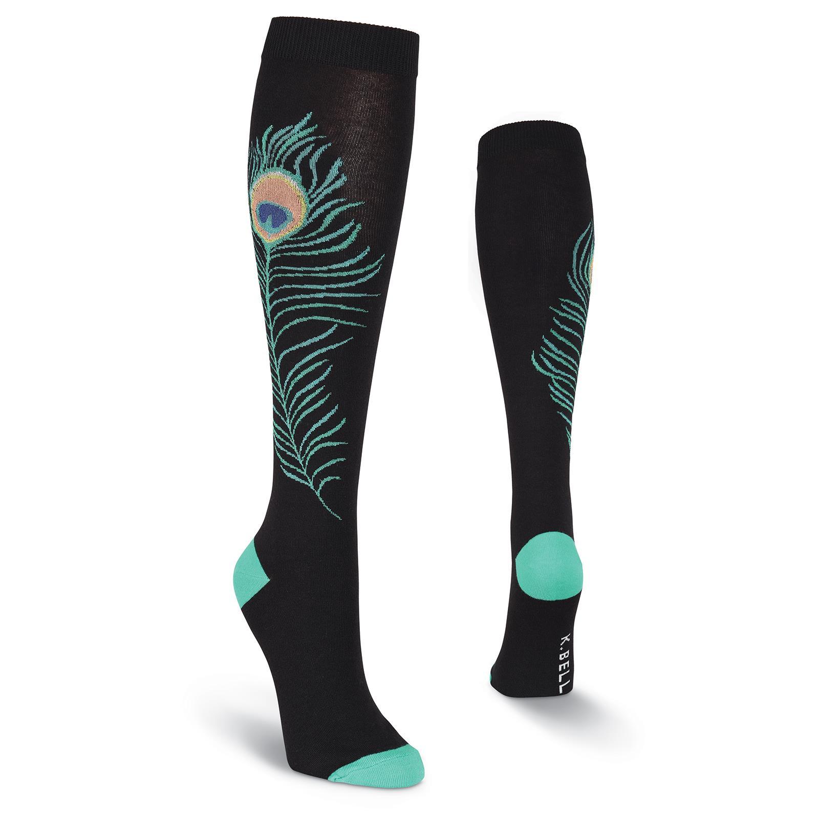 Peacock Feather Socks Women's Knee High Sock Black