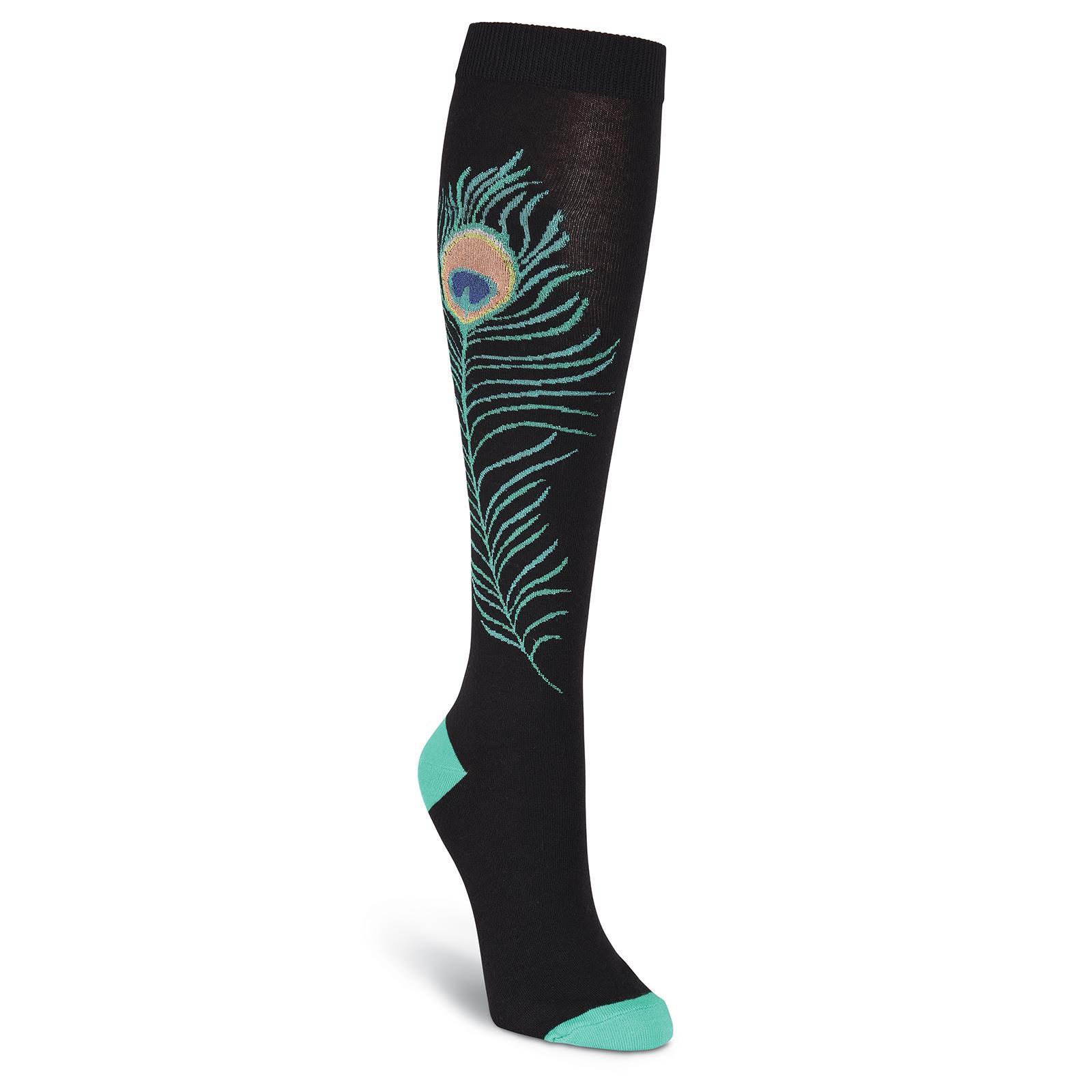 Peacock Feather Socks Women's Knee High Sock Black