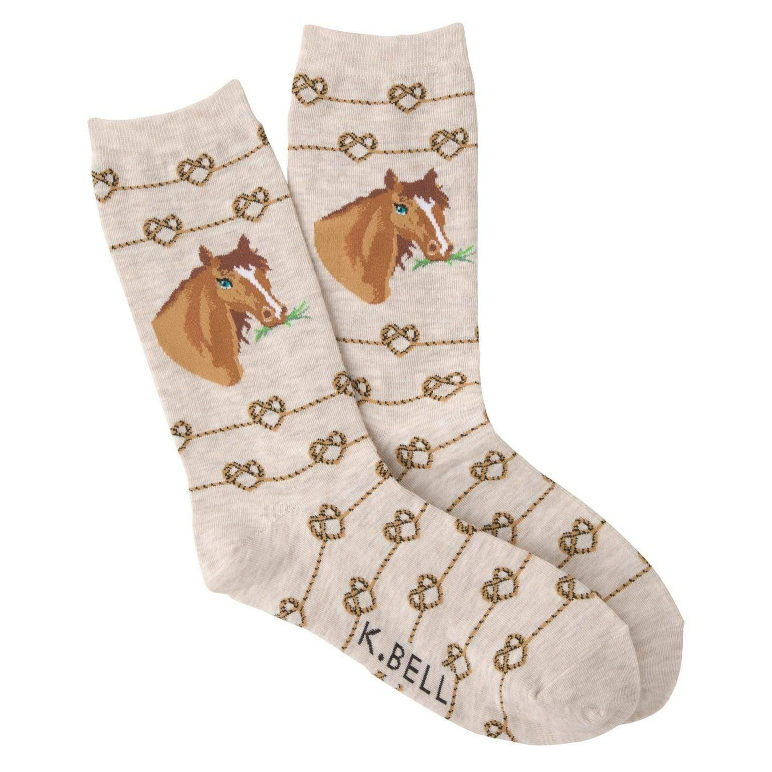 Love Knot Horse Women's Crew Socks Tan