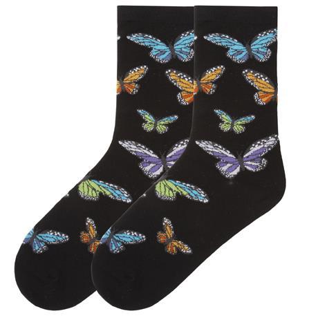 Colorful Butterflies Socks  Women&#39;s Crew Sock Black