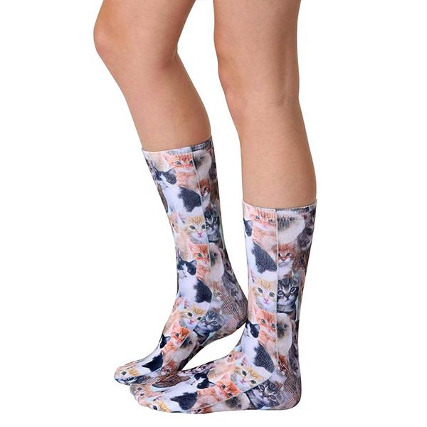 Kitty All Over Socks Unisex Crew Sock Brown