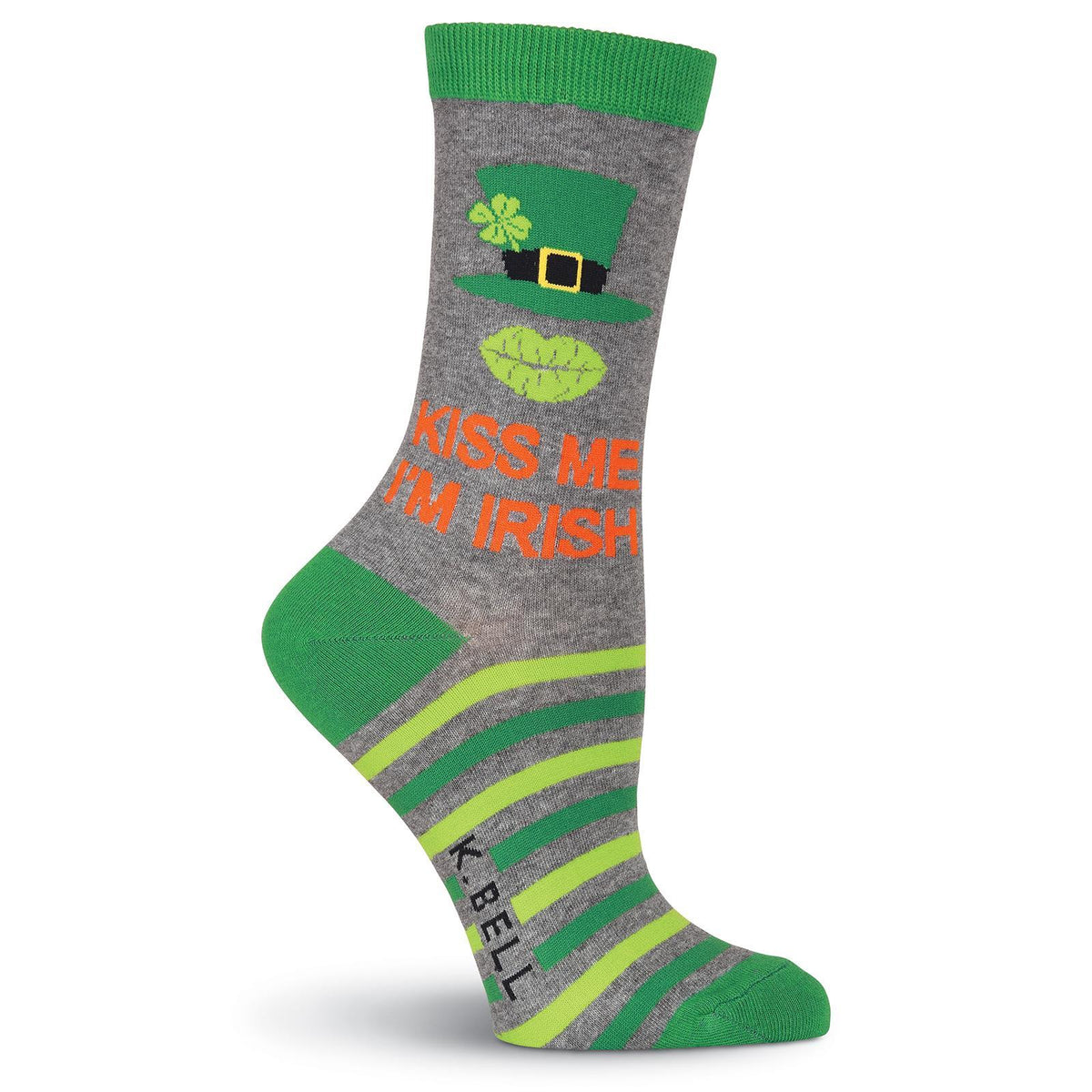 Kiss Me I&#39;m Irish Socks -Women&#39;s Crew Sock Grey