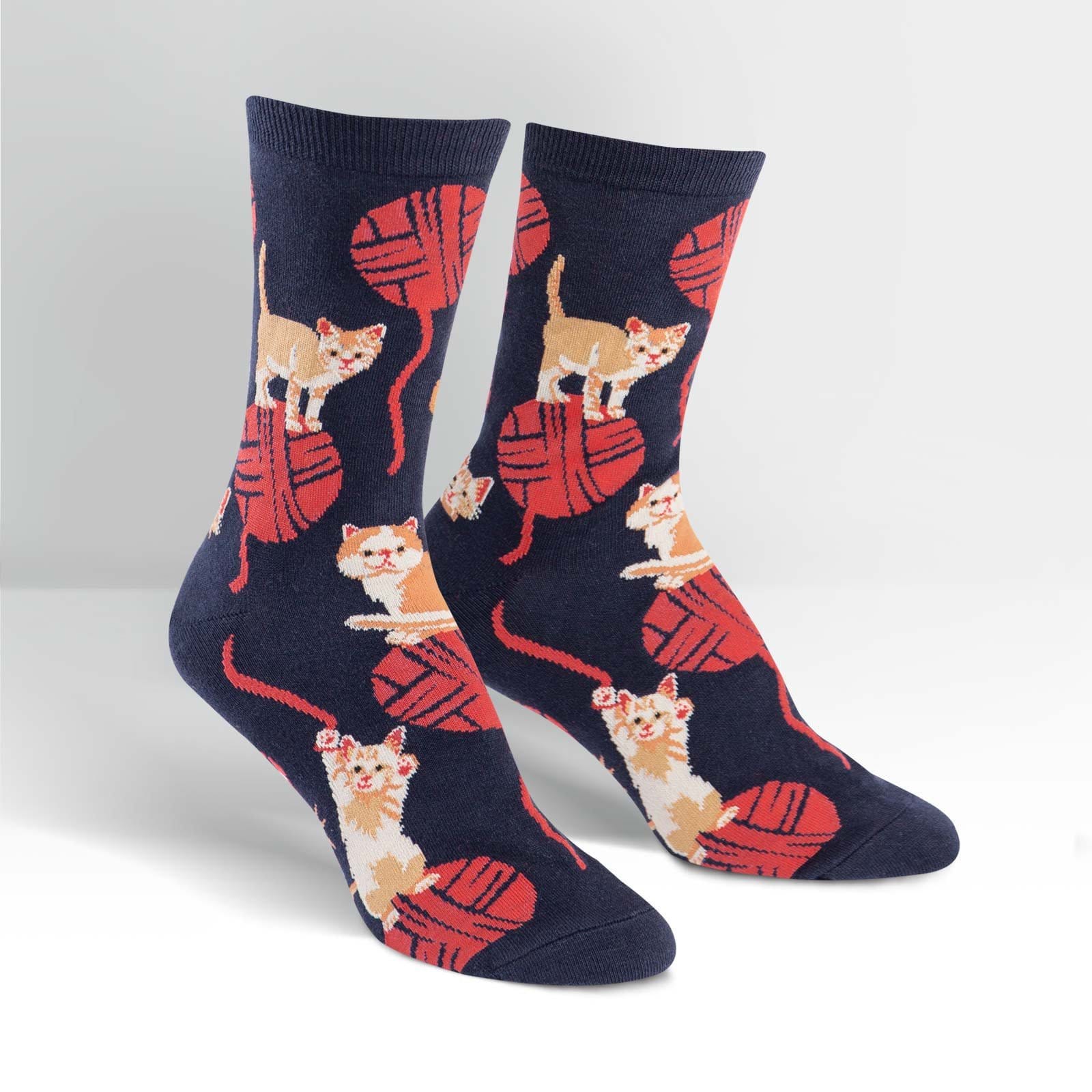 Kitten Knittin' Socks Women's Crew Sock Navy