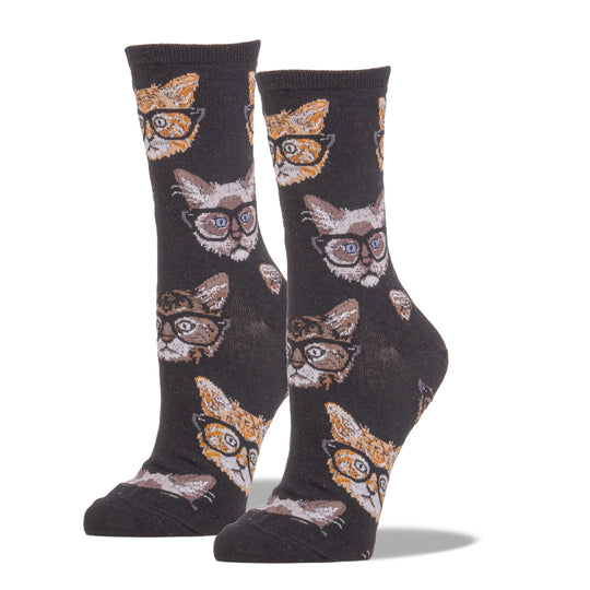 Kittenster Socks Women's Crew Sock Black and Brown