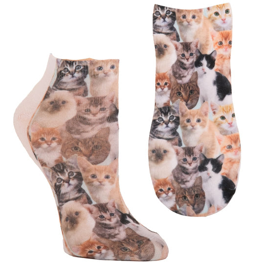 Kitty All Over Ankle Socks Brown