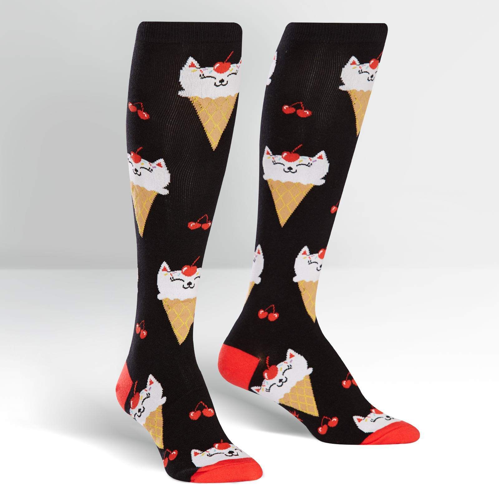 Kitty Cone Socks Women's Knee High Sock Black