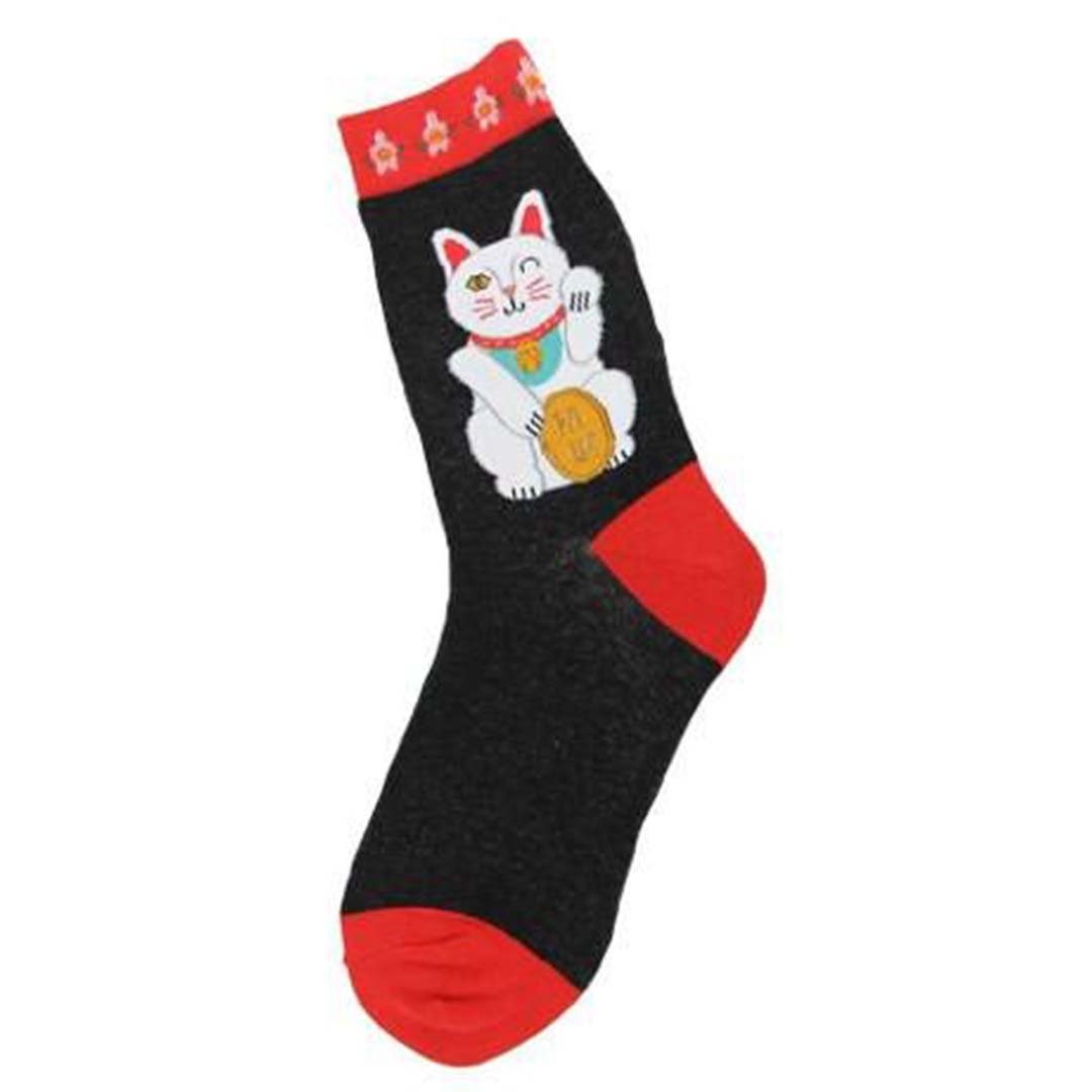LUCKY CAT SOCKS Women's Crew Sock black