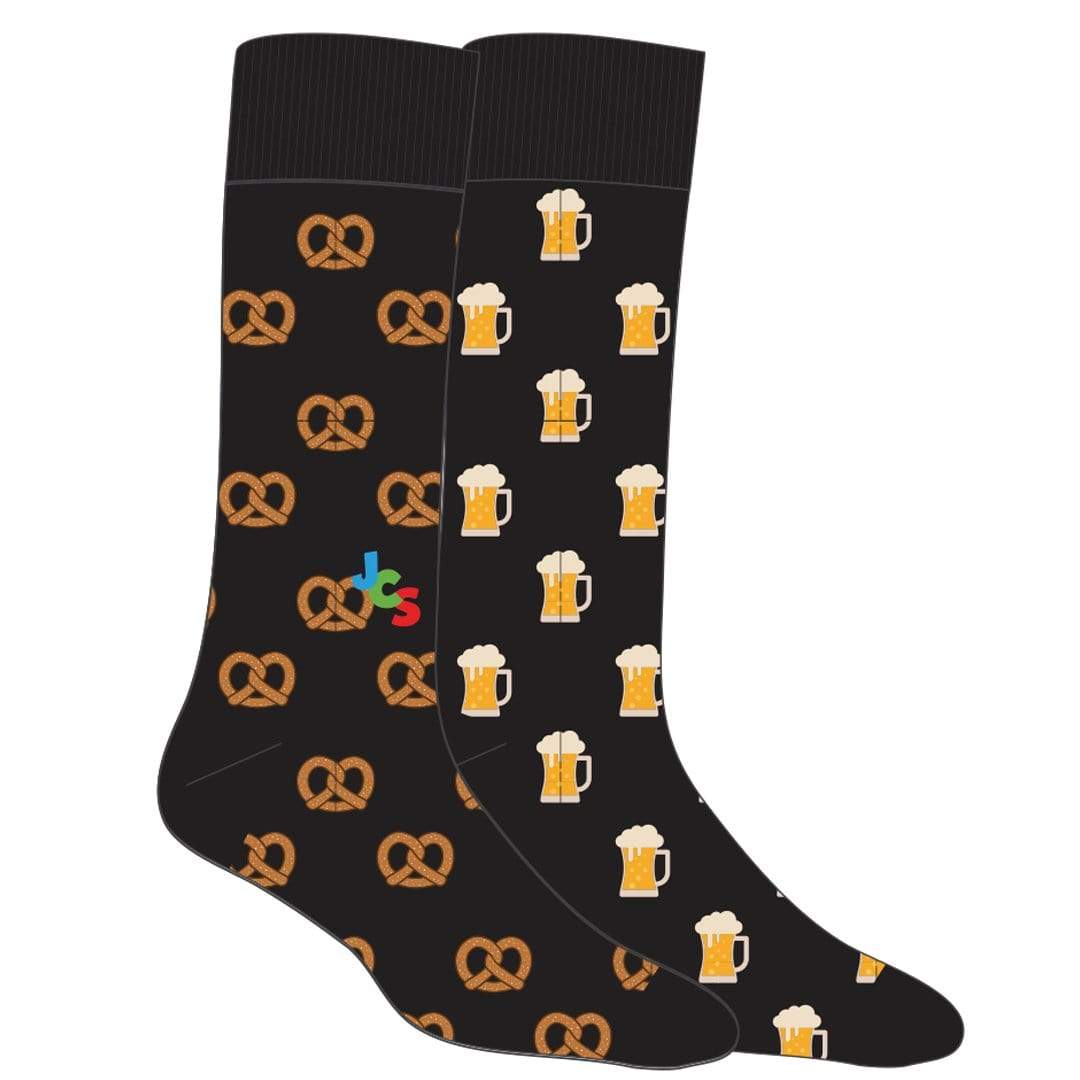 Left Right Beer and Pretzel Crew Socks Men's / Black
