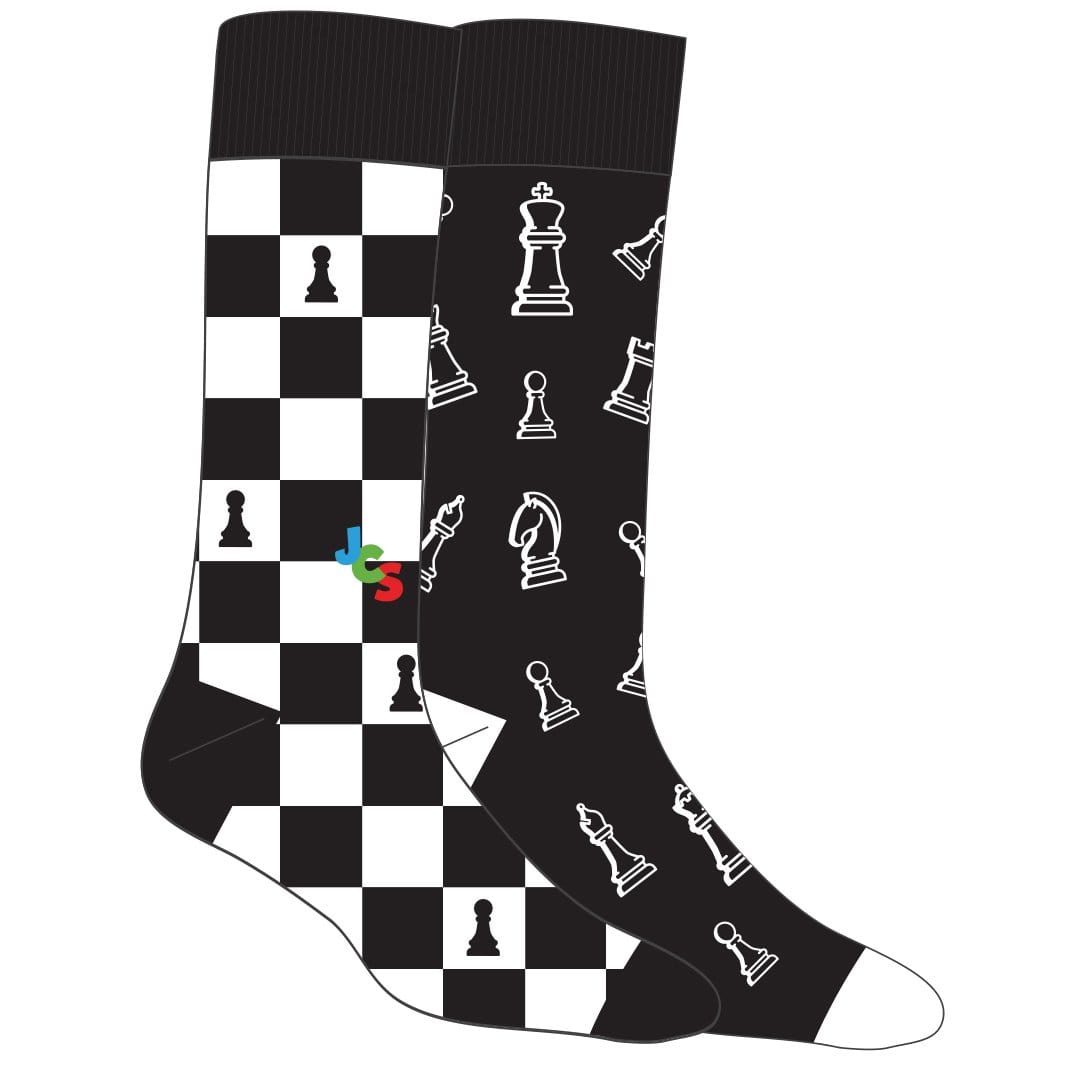 Left Right Chess Crew Socks Men's / Black and White