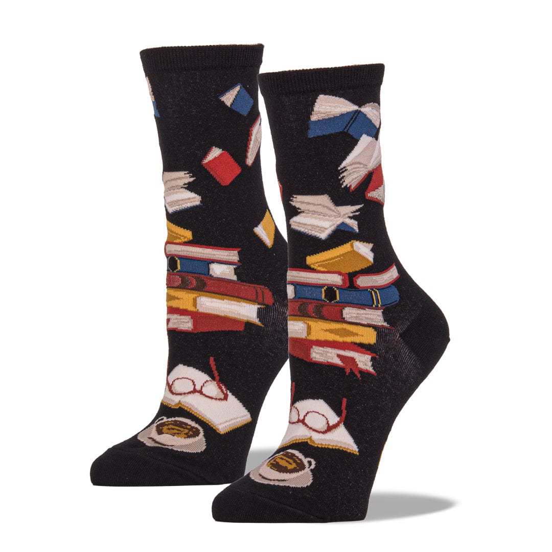 Library Socks for Literacy Women&#39;s Crew Sock Black