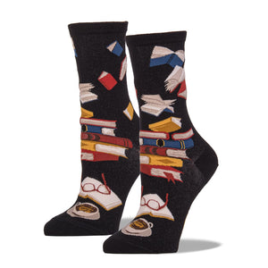 Library Socks for Literacy - Crew Socks for Women - Black - John's ...