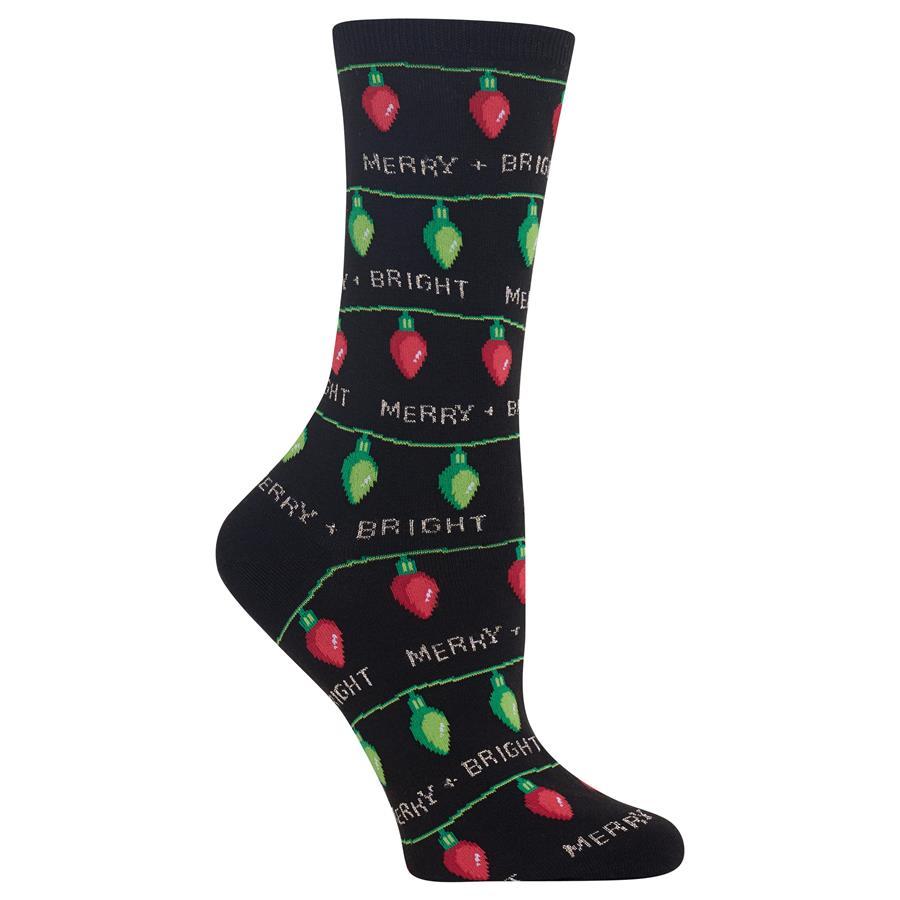 Christmas Light Strand Socks Women's Crew Sock Black