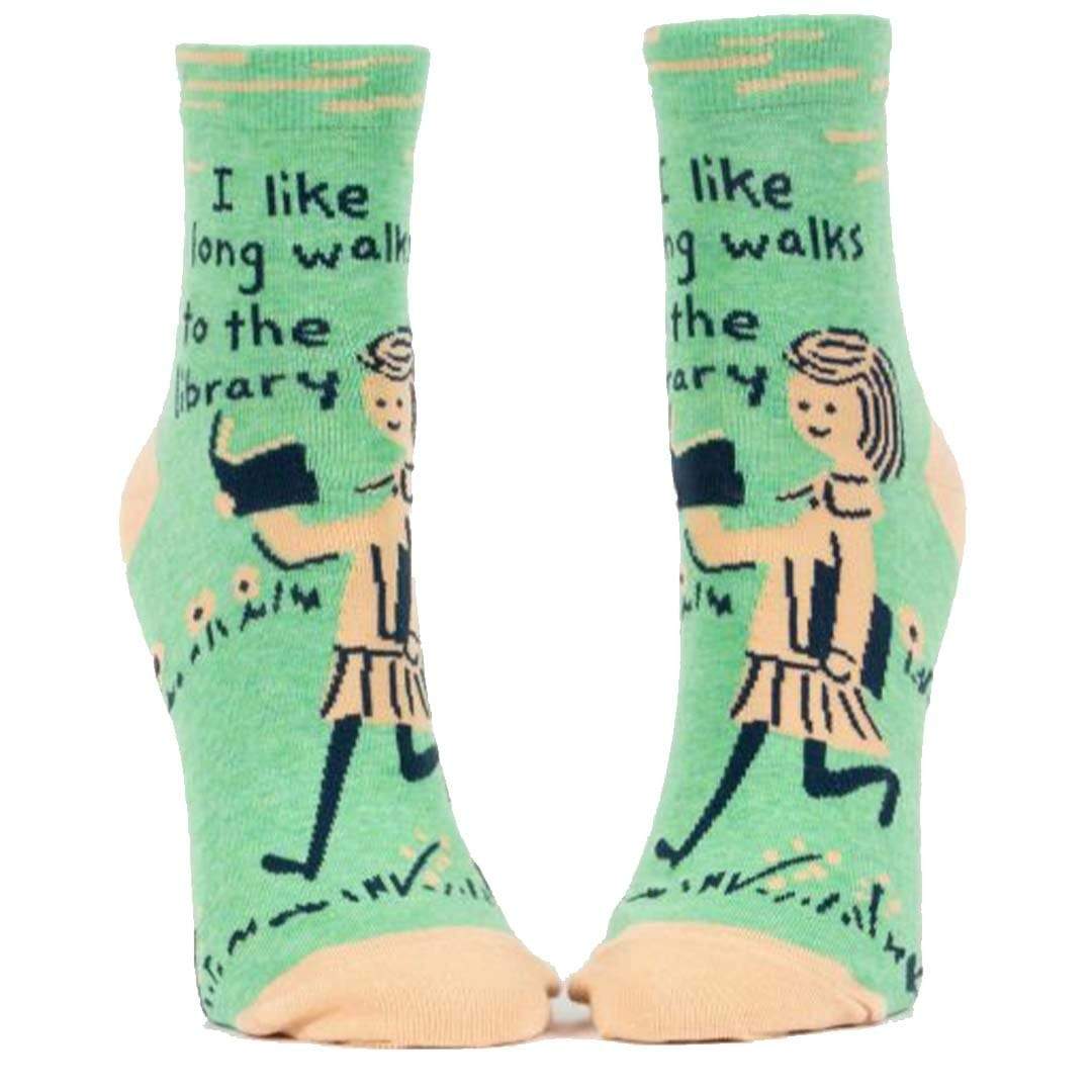 Long Walks To Library Women&#39;s Ankle Sock Green