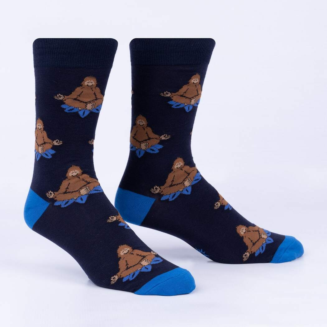 Meditating Bigfoot Men's Crew Socks Black