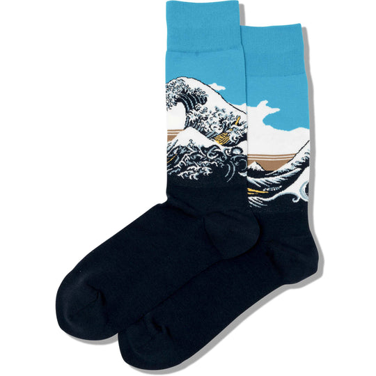 Hokusai’s Great Wave Men's Crew Socks Blue
