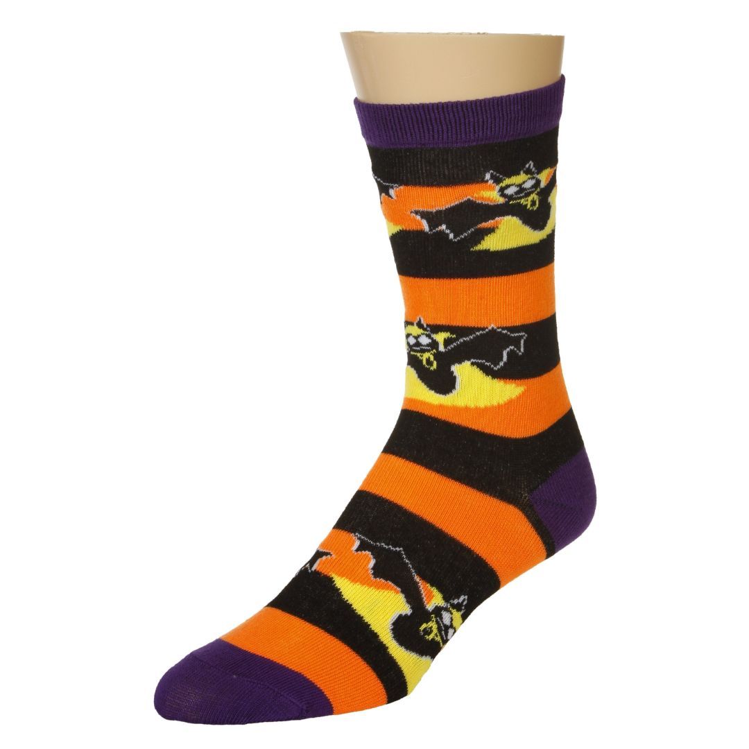 Striped Bat Socks Women&#39;s Crew Sock Black &amp; Orange