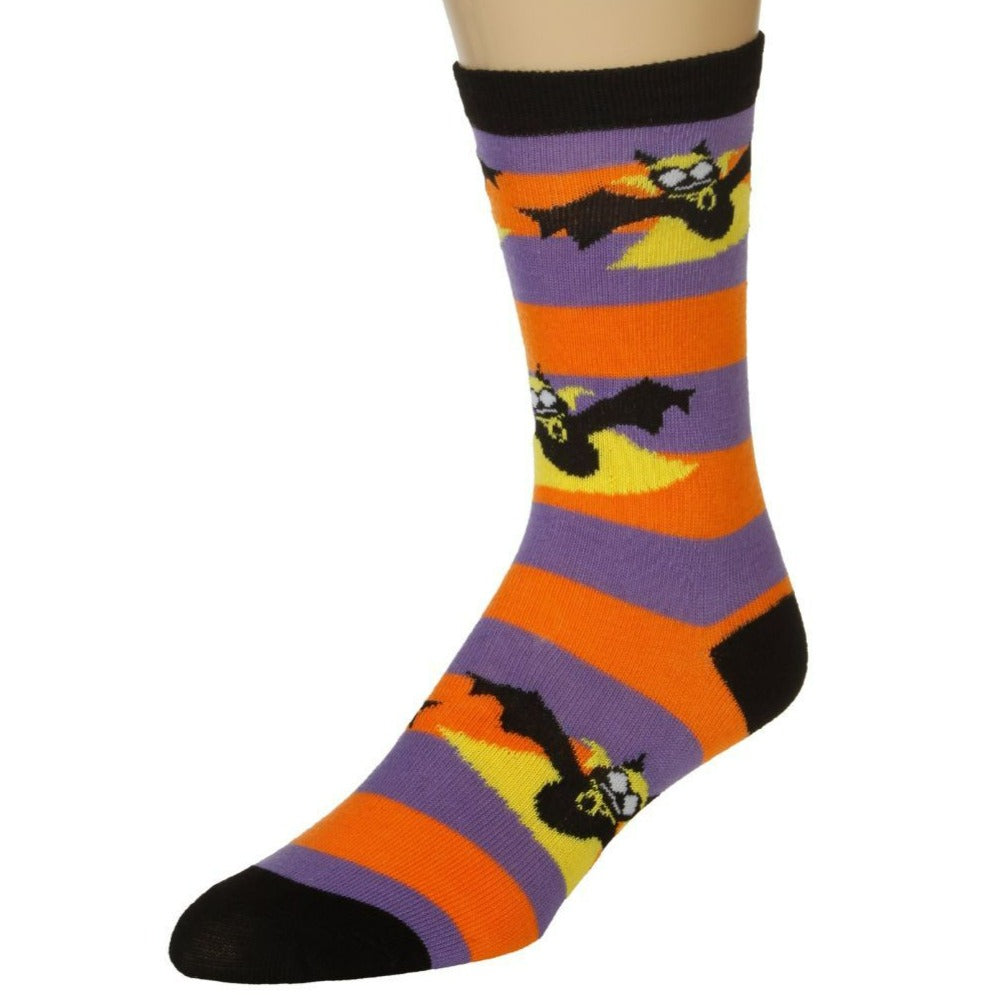 Striped Bat Socks Women's Crew Sock Purple & Orange