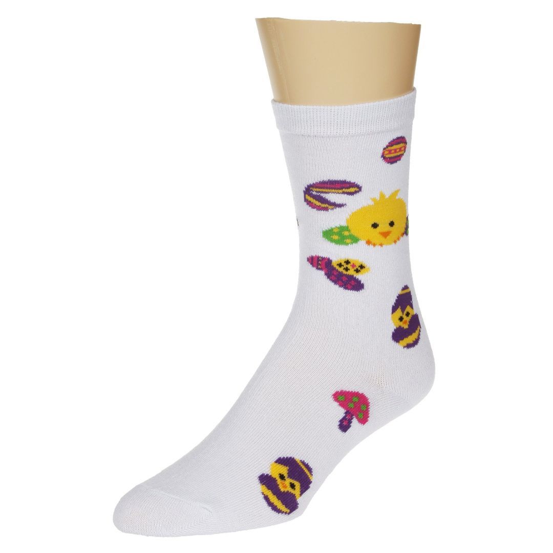 White Chick and Easter Egg Socks Women's Crew Sock white