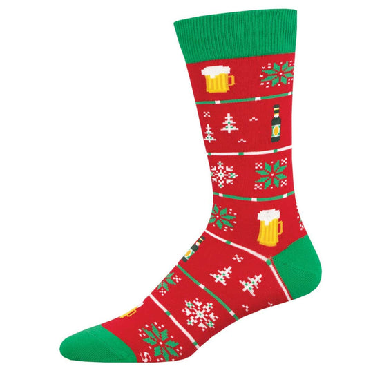 Beer Sweater Men's Crew Socks Red