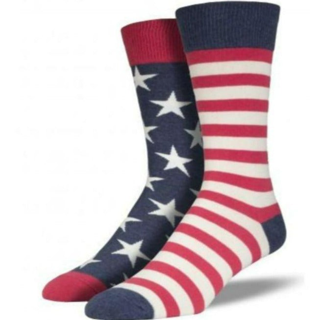 USA Mismatched Flag Socks Men’s Crew Sock Vintage / Shoe Sizes 7-12 / Red