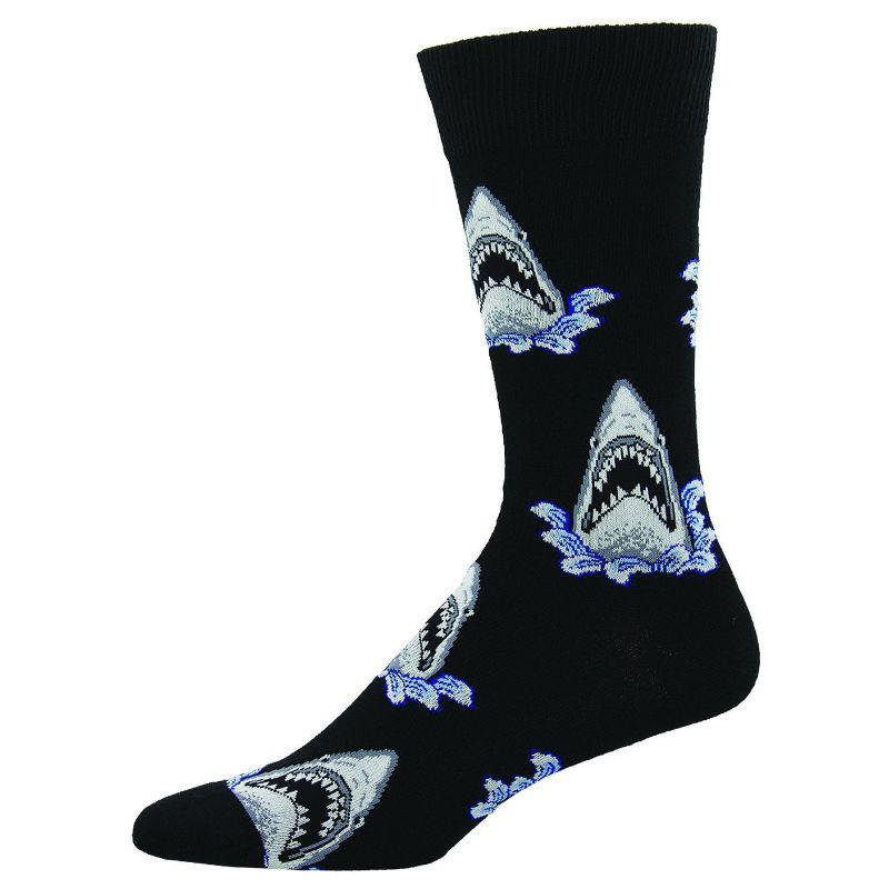 Shark Attack Socks Men’s Black Crew Sock Black / Shoe Size 7-12