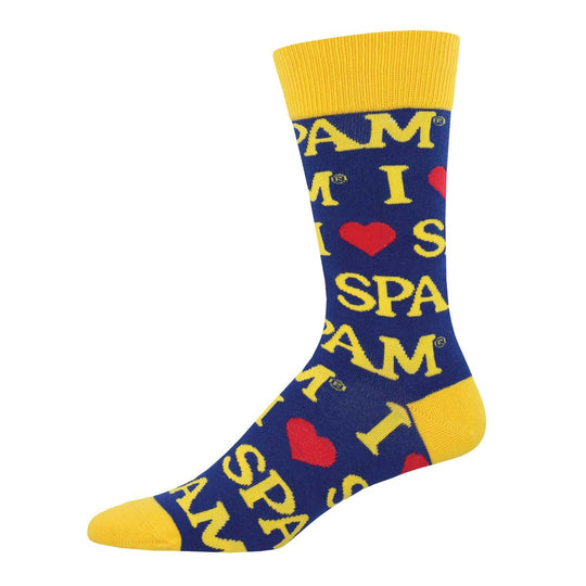 Spam Men's Crew Socks Blue