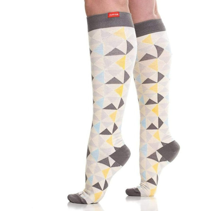 Modern Triangle: Gray &amp; Gold Compression Socks Unisex Knee High Sock Large / gray