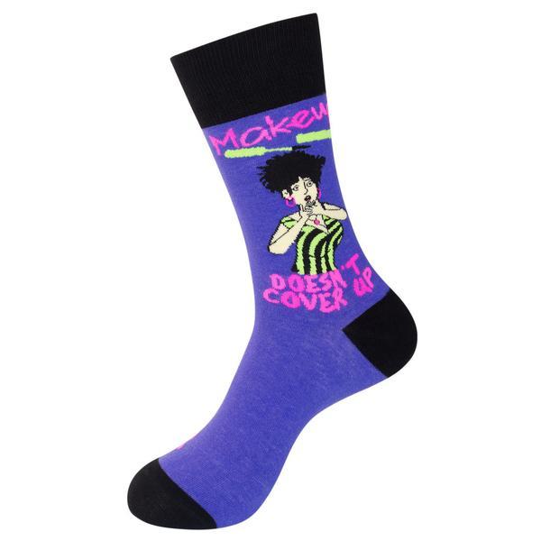 Makeup Doesn&#39;t Cover Up Crazy Socks Unisex Crew Sock purple