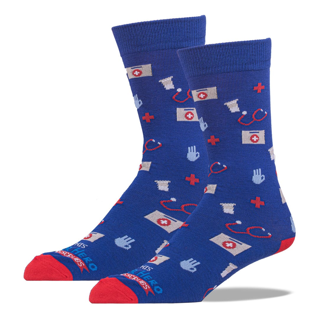 This Superhero Wears Scrubs Sock | Healthcare Charity Socks - Navy ...