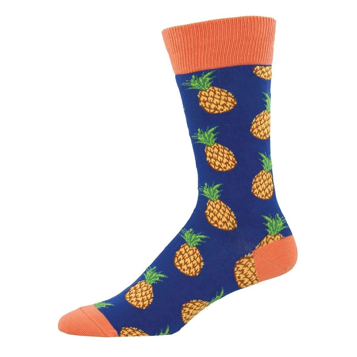 Many Pineapples Men's Crew Sock - Navy - John's Crazy Socks