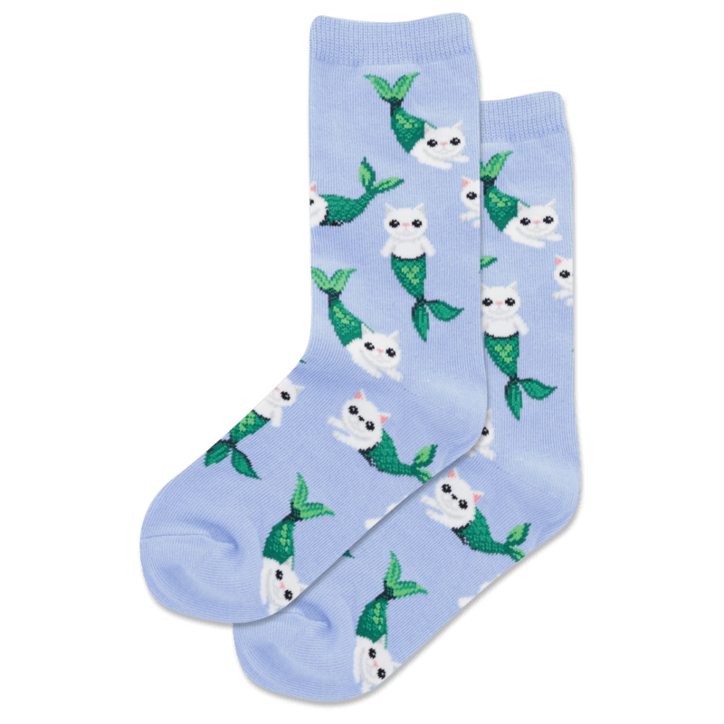 Mermaid Cat Kids Crew Sock Periwinkle