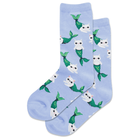 Mermaid Cat Kids Crew Sock Periwinkle