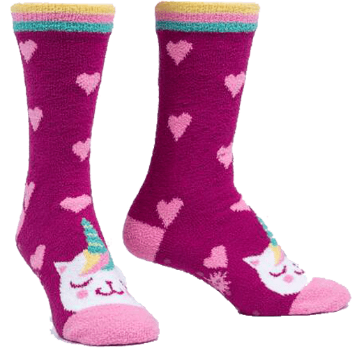 Mewnicorn Women's Fuzzy Crew Slipper Socks Pink