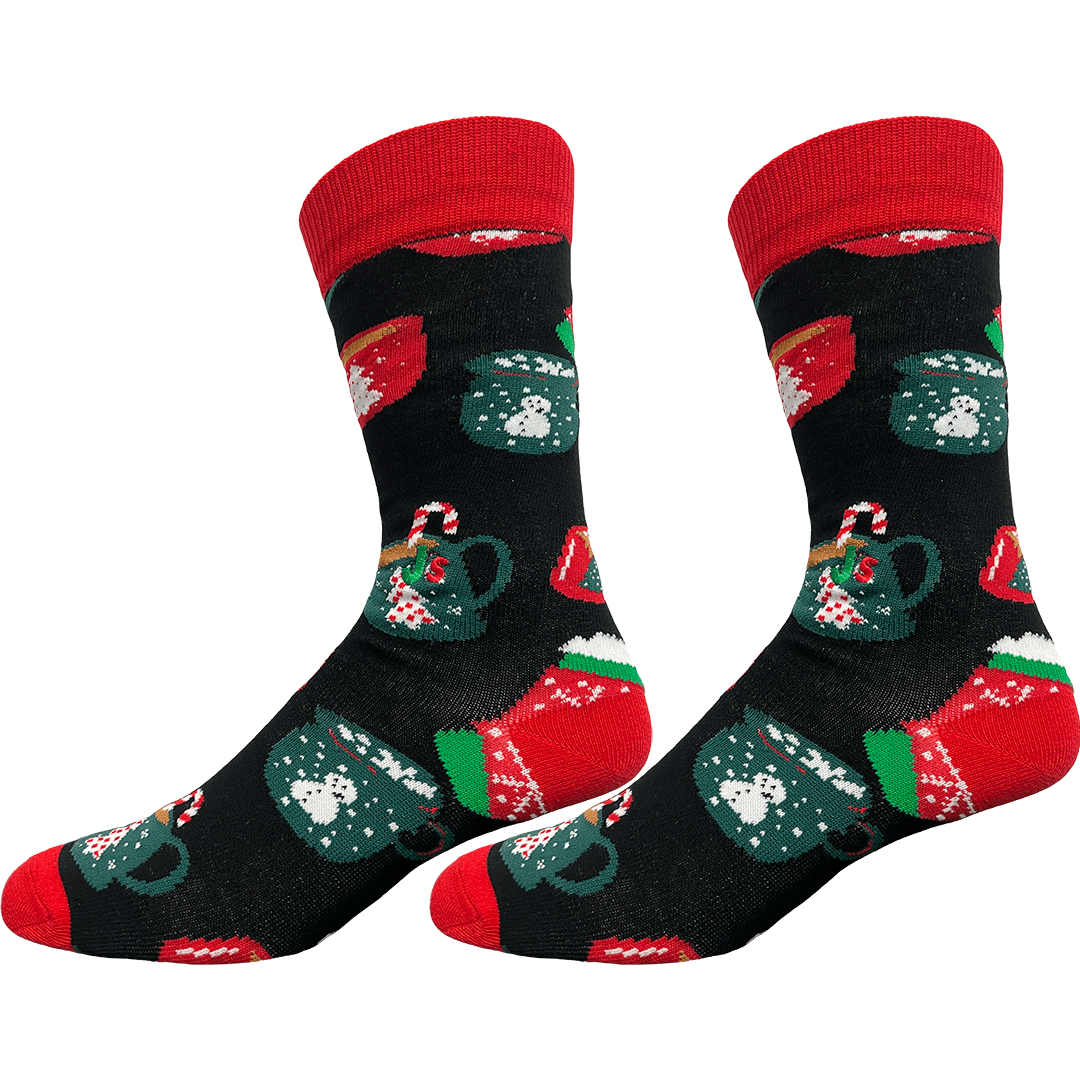 Christmas Mugs Men's Crew Socks Black