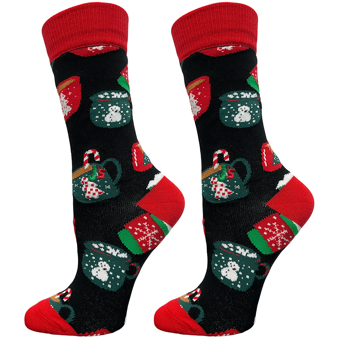 Christmas Mugs Women&#39;s Crew Socks Black