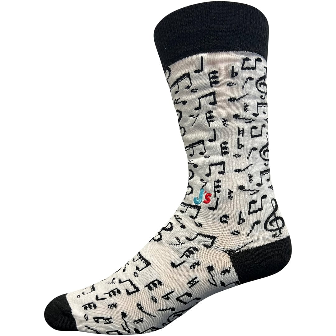 Music Notes Men&#39;s Crew Socks White