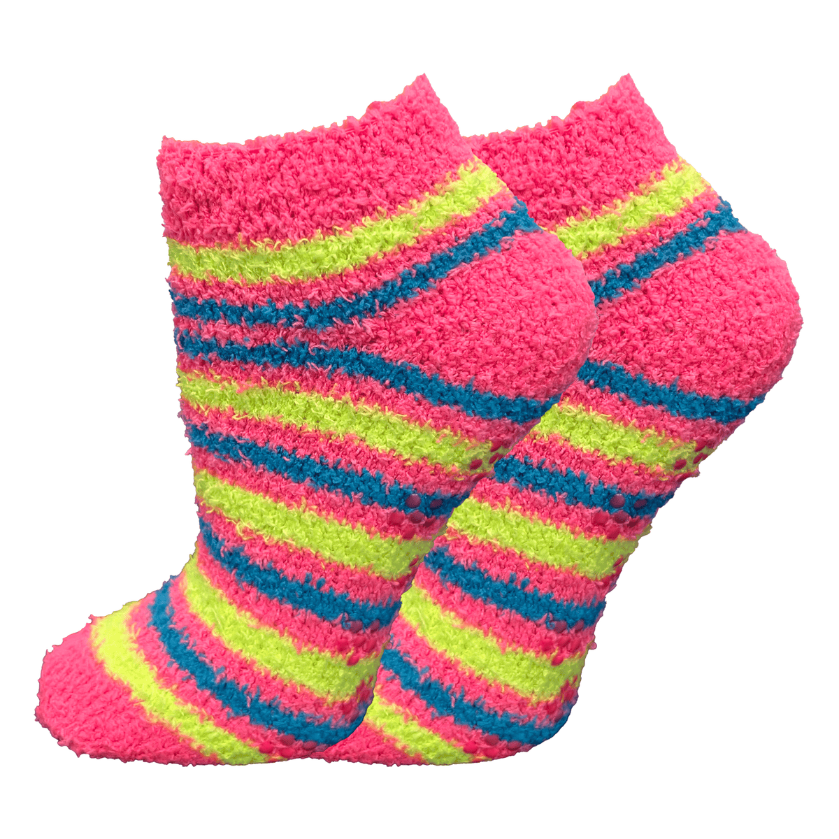 NonSkid No Show Striped Fuzzy Socks Hot pink