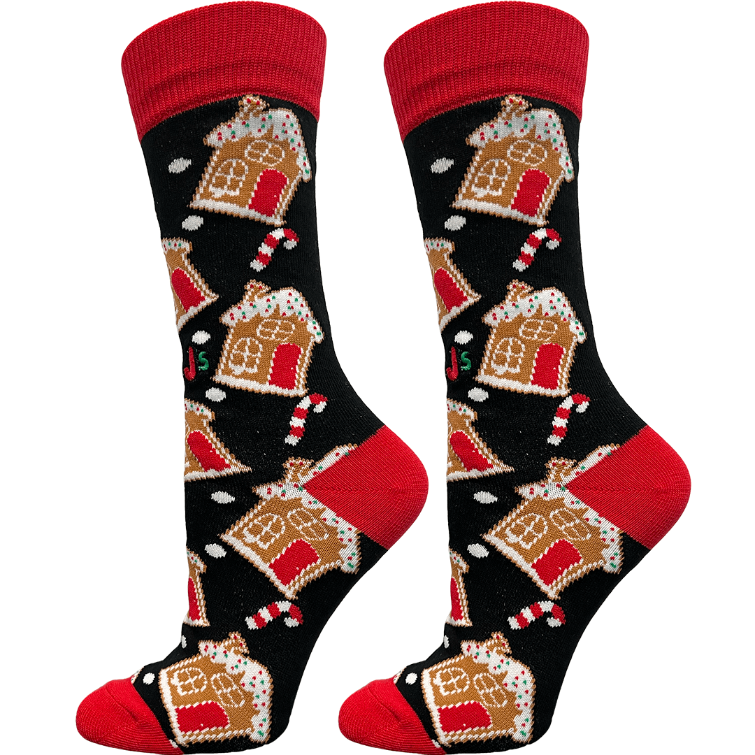 Gingerbread Houses Women's Crew Socks Black