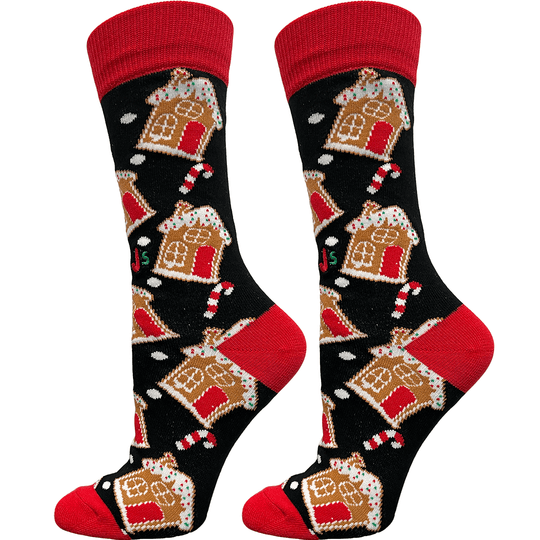 Gingerbread Houses Women's Crew Socks Black