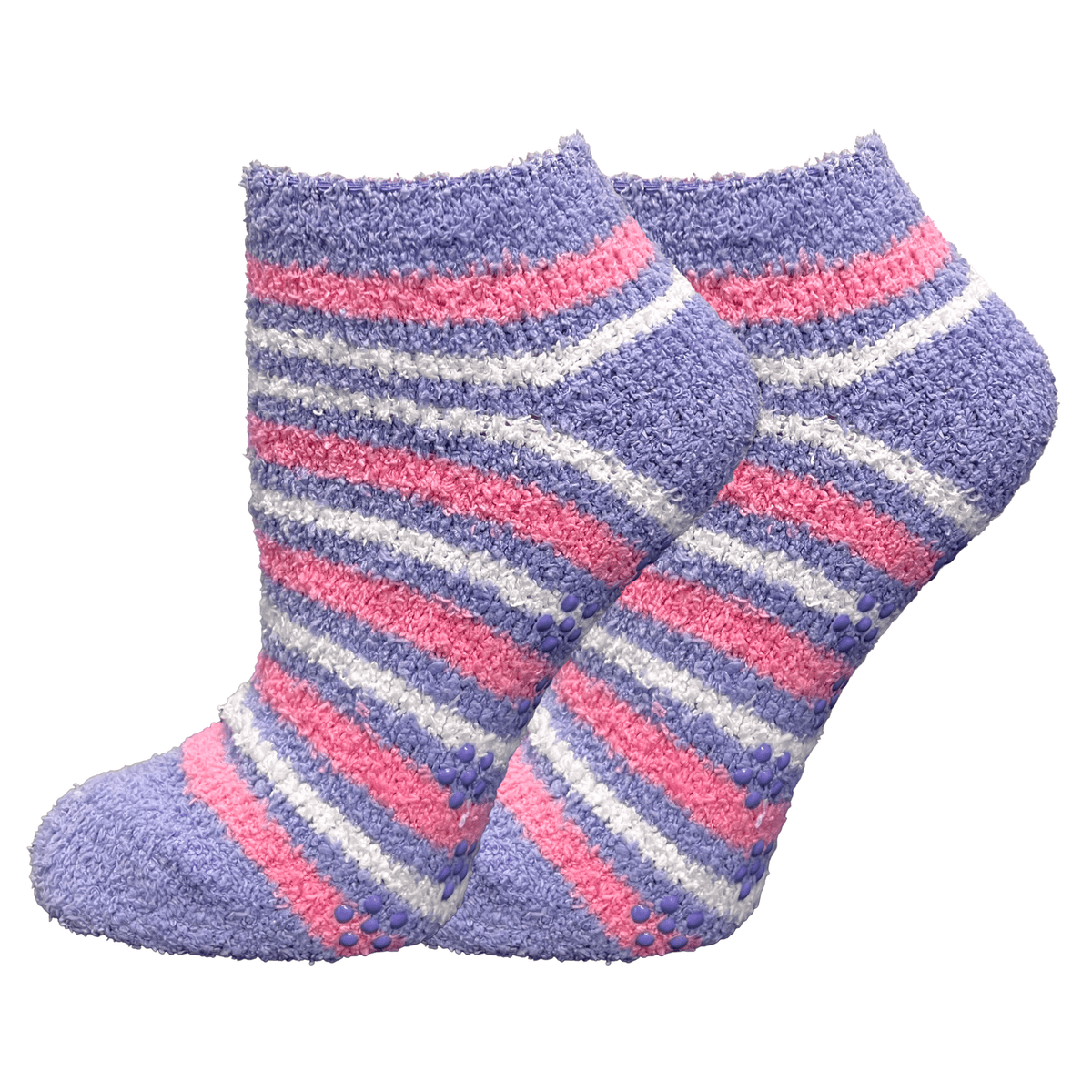 NonSkid No Show Striped Fuzzy Socks Lavender