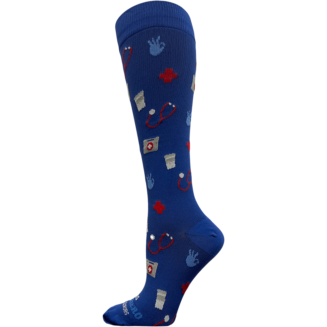 This Superhero Wears Scrubs Women's Compression Socks Navy