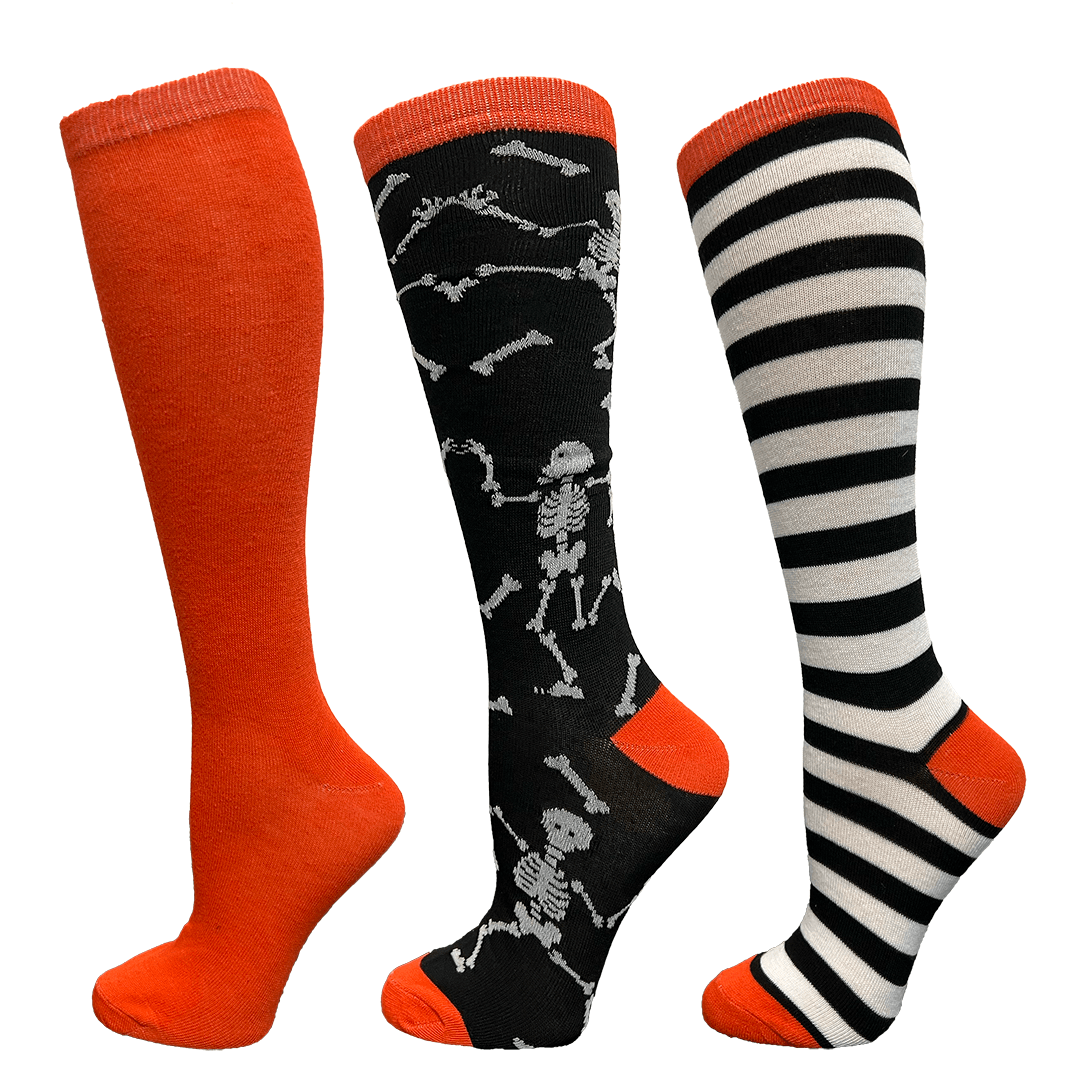 Halloween Skeletons Knee High Socks 3 Pack Orange